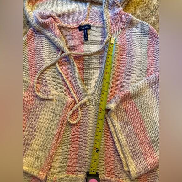 Splendid pastel striped knit pullover tunic w hood, ties, kangaroo pocket. XS/S - Picture 5 of 13